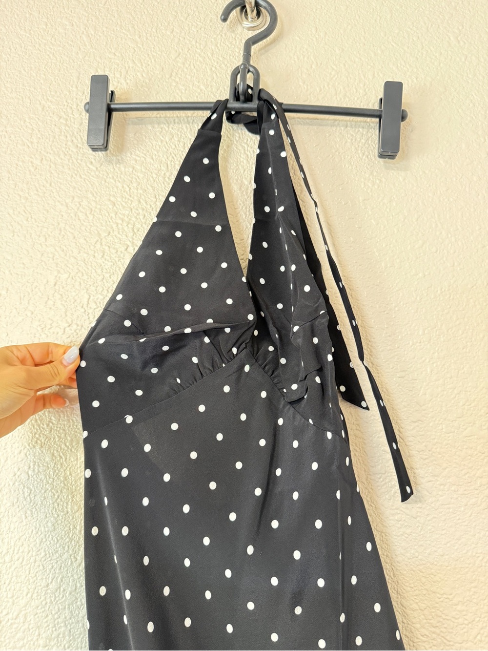 NWOT Realisation Par Sadie Polka Dot Halter Vneck Silk Midi Dress Vacation XS - Picture 5 of 8